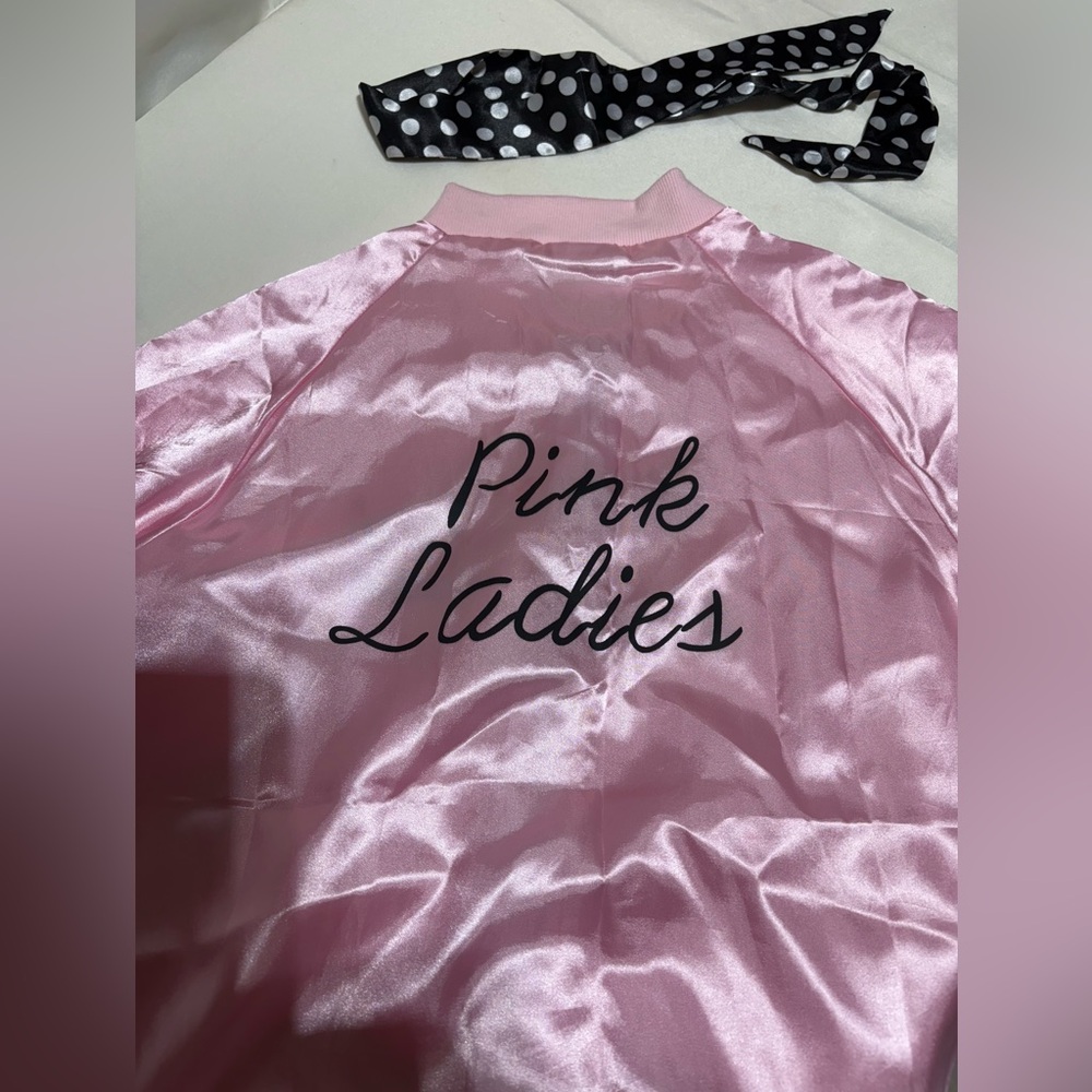 Kids Gease Pink Ladies Costume Jacket with Scarf